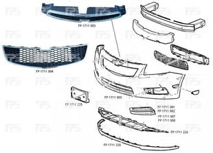 Решетка Средняя Между Капотом И Бампером (Хром/Черная) CHEVROLET CRUZE 09-12 P-002700 фото